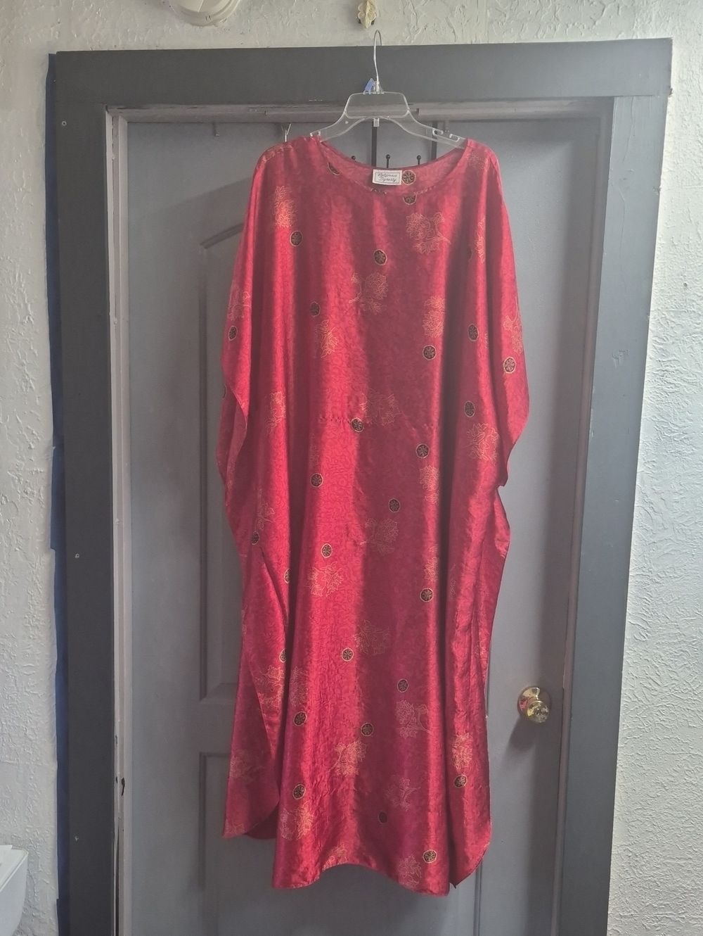 Red Embroidered Silk-Blend Caftan Dress SZ 2XL